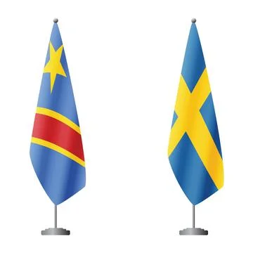 Congo - Kinshasa and Sweden flags on flagpoles for official ceremonies and Illustrazione stock