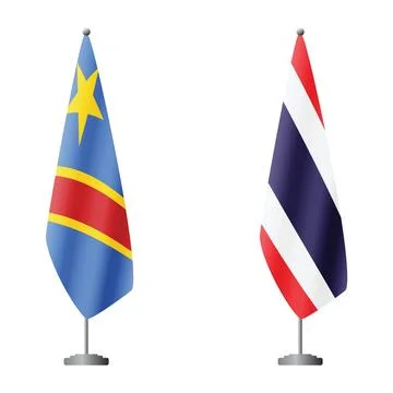 Congo - Kinshasa and Thailand flags on flagpoles for official ceremonies and Illustrazione stock