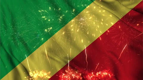 Congo-Kinshasa flag seamless animation with fireworks Stock Footage 218270413