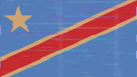 Congo-Kinshasa Glitch Flag Vector - RGB Split Digital Video Frame Design Stock Illustration