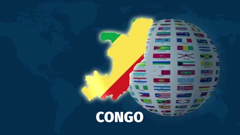 Congo Map Animation, Rotating Flag Globe with Blue Background Stock Footage 328415455
