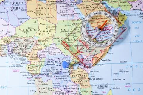 Congo map with blue pin and compass Stock Photos