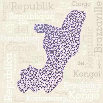 CONGO map design. Country names in different languages and map shape with g.. Stock Illustration
