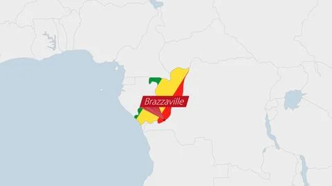 Congo map highlighted in Congo flag colors and pin of country capital Kinshas Illustrazione stock