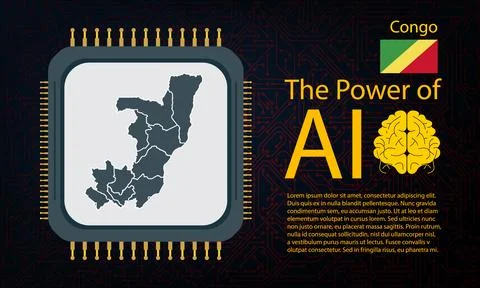 Congo map with microchip war and AI concept on circuit board, Power of AI w.. Stock Illustration