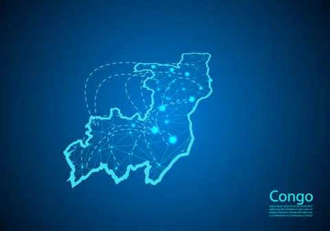 Congo map with nodes linked by lines. concept of global communication and bus Stock Illustration