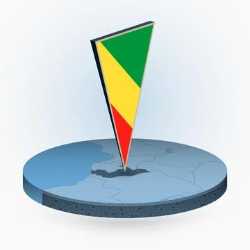 Congo map in round isometric style with triangular 3D flag of Congo Stock Illustration