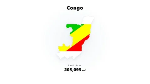 Congo map silhouette in green, yellow, and red flag colors on white background Stock Footage 345642778