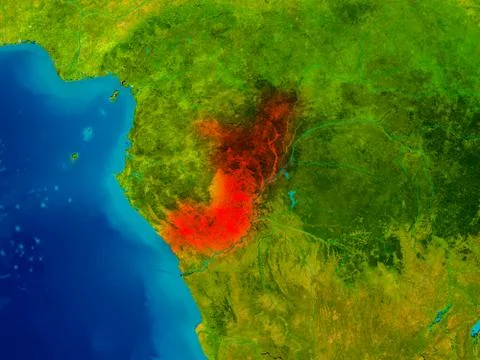 Congo on physical map Illustrazione stock