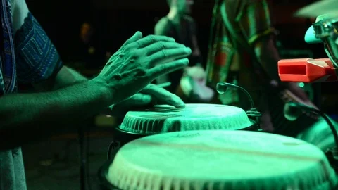 Congo player performs on concert. Percussion instrument. Congas Stock Footage 101440057