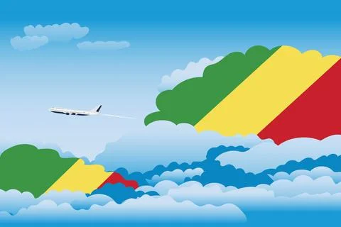 Congo, Republic of the Day Clouds Airplane Airport Flight Vector Illustration Stock Illustration