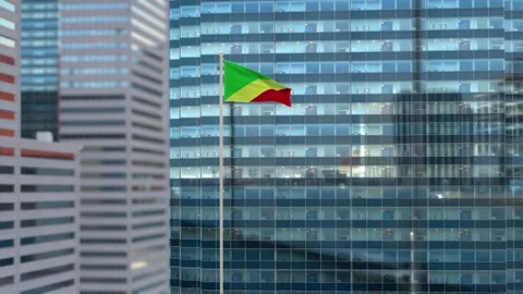 Congo Republic of the Flag 3D Render Animation Waving Against Glass Office B Stock Footage 333079159