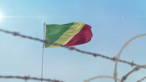 Congo Republic  flag behind border Video stock 137408098