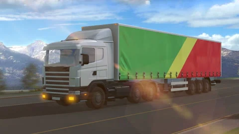 Congo Republic flag shown on the side of a large truck Stock Footage 122097717