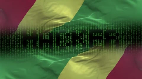 Congo Republic of the flag - Waving flag on matrix binary code background Stock Footage 321419820