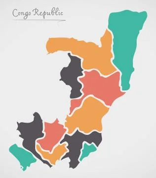 Congo Republic Map with states and modern round shapes Stock Illustration