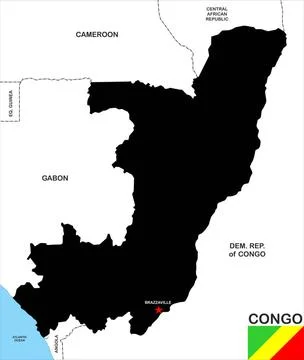 Congo republic map very big size congo republic black map with flag Copyri... Stock Photos