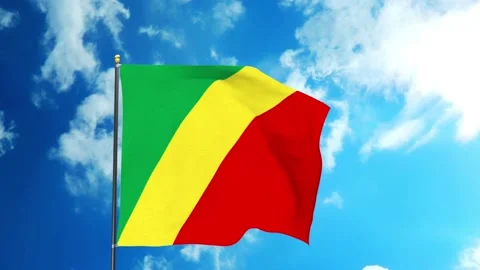 Congo Republic National Waving Flag In the Sky Stock Footage 138091480