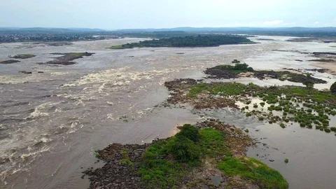 Congo river from above, panel, Brazzaville, Congo Stock-Footage 128736673