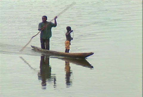 Congo River boat 02 Stock Footage 607013