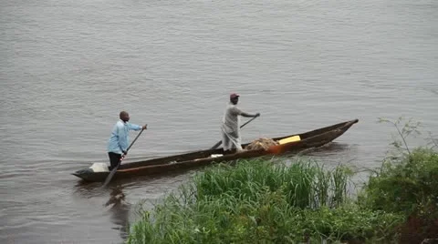 The Congo River with boats Stock Footage 21514225
