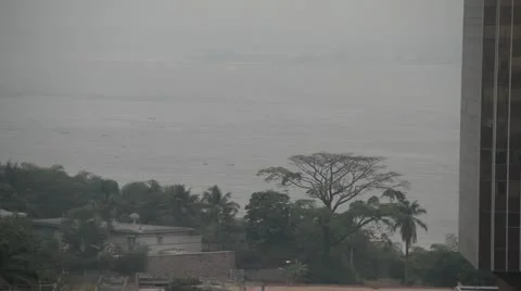 Congo River with modern building and boats Stock Footage 21521164