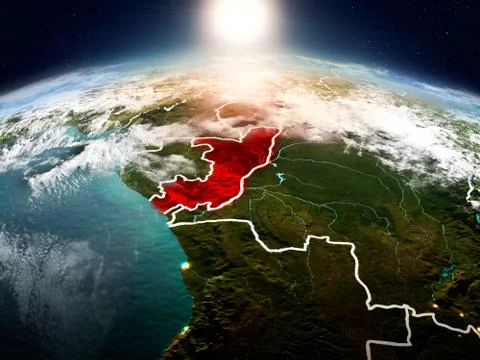 Congo in sunrise from orbit Illustrazione stock