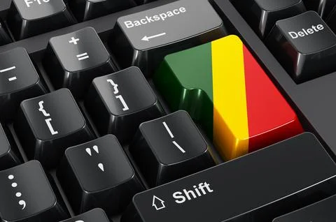 Congolese flag painted on computer keyboard. Online business, education, shop Stock Illustration