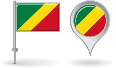 Congolese pin icon and map pointer flag. Vector Stock Illustration