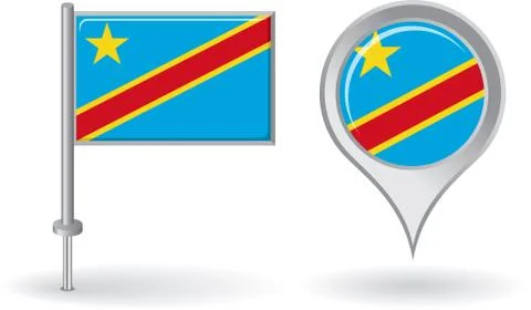 Congolese pin icon and map pointer flag. Vector Stock Illustration
