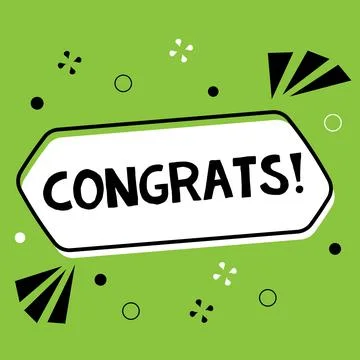 Congrats. Banner, speech bubble, poster and sticker concept, geometric memphis Illustrazione stock