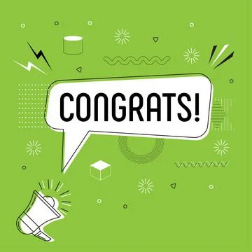 Congrats in bubble vector on bright background. Comic speech bubble. 스톡 일러스트