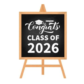 Congrats Class of 2026 hand written on chalk board with wooden frame. Congr.. Stock Illustration