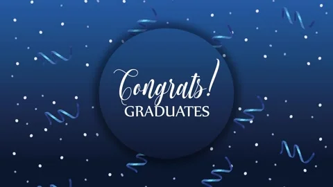 Congrats graduates motion graphic with blue confetti falling on dark blue b.. Stock Footage 333719752