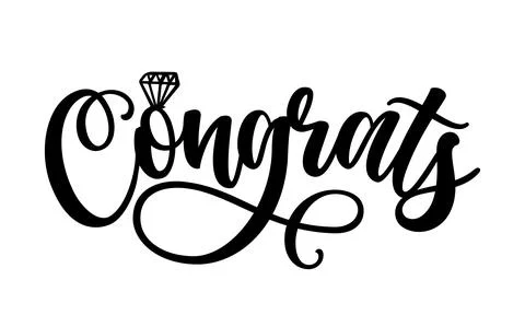 Congrats word - Black hand lettered quotes with diamond ring Stock Illustration