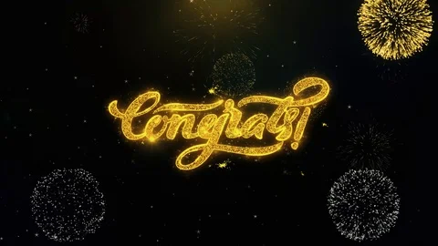 Congrats Written Gold Particles Exploding Fireworks Display Stock Footage 99075260