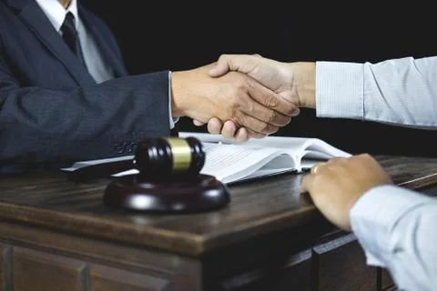 Congratulation and collaboration concept, Shaking hands after good cooperatio Stock Photos