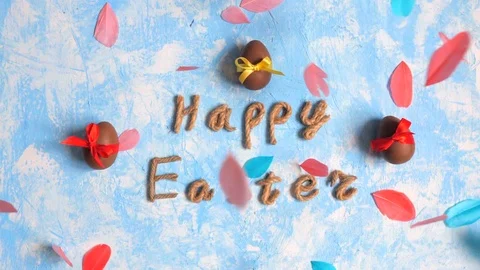 Congratulation with Easter holiday in rustic style. Stock Footage 123904097