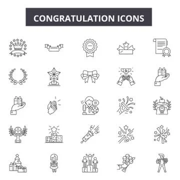 Congratulation line icons for web and mobile design. Editable stroke signs Stock Illustration