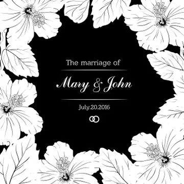Congratulation or invitation card template with hibiscus flowers. Vector Stock Illustration