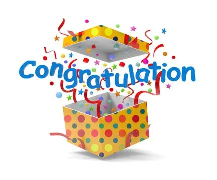 Congratulation symbol springing out from a gift box Stock Illustration