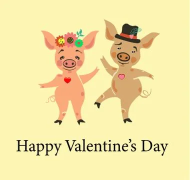 Congratulation Vector Happy Valentine's Day the image of two impressive pigs Stock Illustration