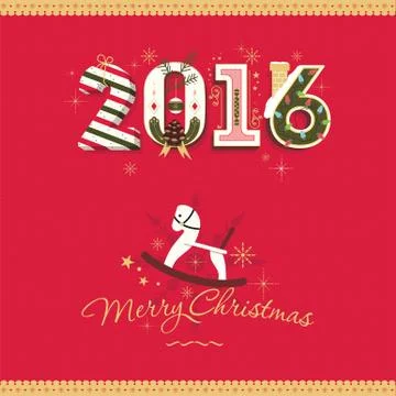 Congratulation vector merry christmas card 2016 Stock Illustration