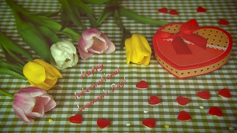 Congratulation on Women's Day, with lettering, medium shot Stock Footage 86127888