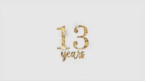 Congratulations on 13 years with alpha channel, golden congratulations, thir Stock Footage 299729572