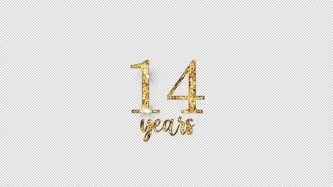 Congratulations on 14 years with alpha channel, golden congratulations, four 스톡 동영상 299729604