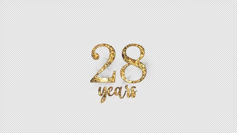 Congratulations on 28 years with alpha channel, golden congratulations, twen Stock Footage 299744945