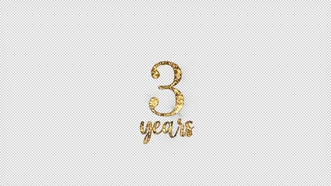 Congratulations on 3 years with alpha channel, golden congratulations, three Stock Footage 299730128