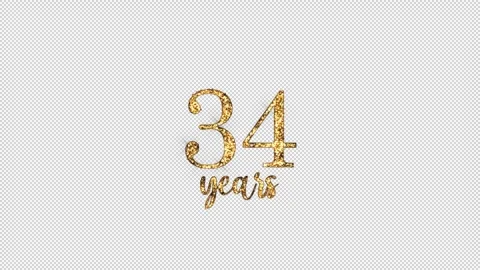 Congratulations on 34 years with alpha channel, golden congratulations, thir 스톡 동영상 299745139