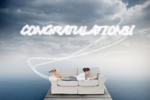 Congratulations! against cloudy sky over ocean Stock Illustration